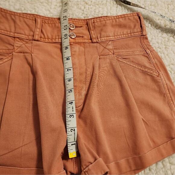 Anthropologie High Waist Pleated Shorts, Orange Rolled Cuff Shorts with Pockets - Picture 7 of 11